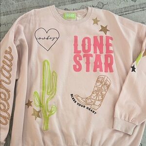 Skull House Designs Pink Graphic Sweatshirt with Western Motifs
